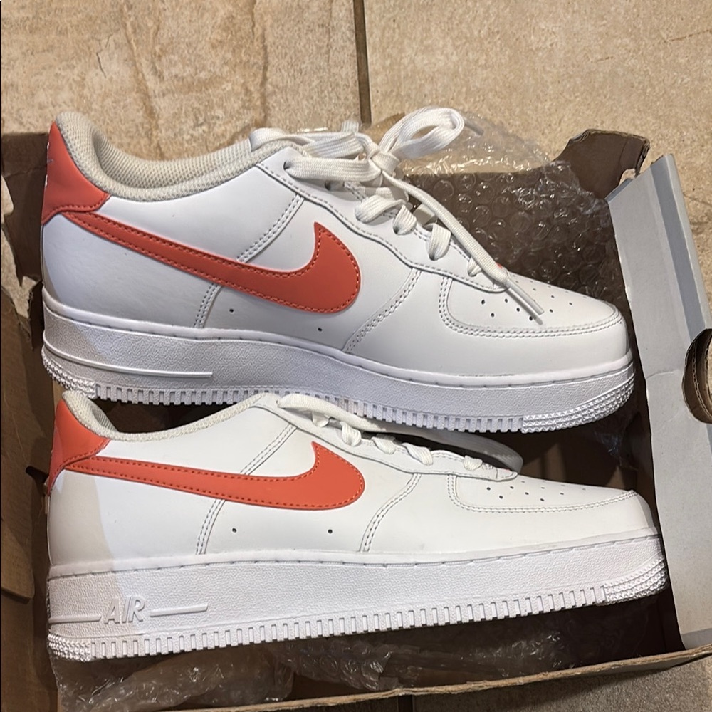 Nike Air Force 1 White and Orange Sneakers